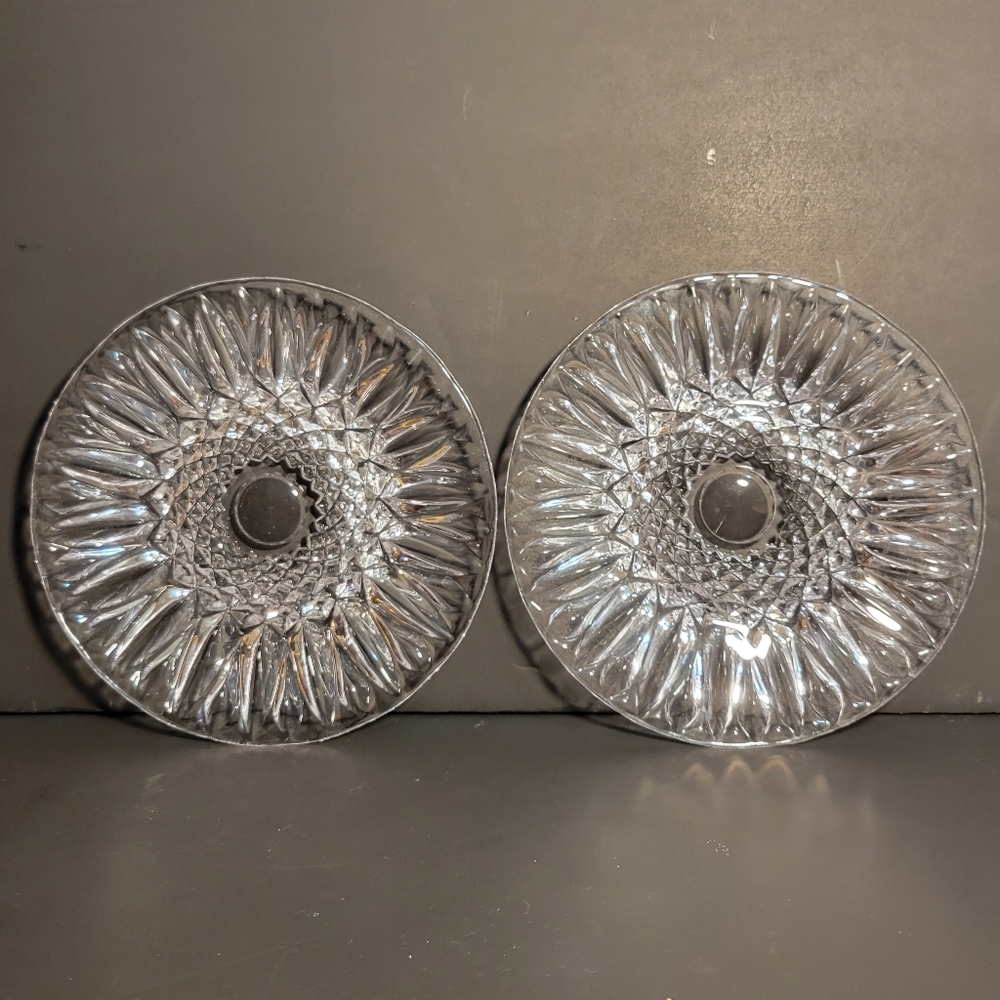 Vintage Crystal 6" bread/dessert plate sunflower/daisy design - 6”- Set of 2